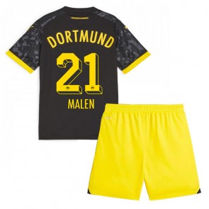 Borussia Dortmund Donyell Malen #21 Bortaställ Barn 2023-24 Kortärmad (+ Korta byxor)